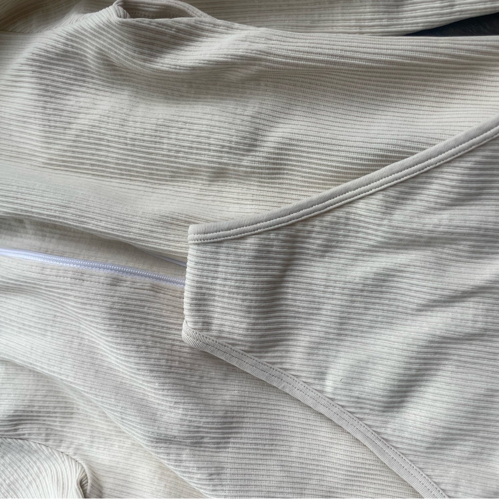 Cream Ribbed Zip-Up Top - Picture 5 of 7